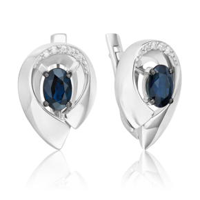 Серьги с английским замком из белого золота с сапфиром и бриллиантами 02-5246-00-105-1120