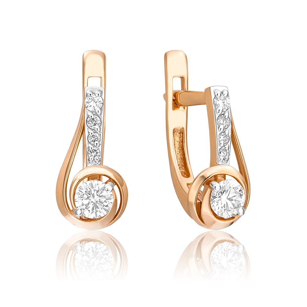 Серьги с английским замком из красного золота с бриллиантами 02-0881-00-101-1110-30