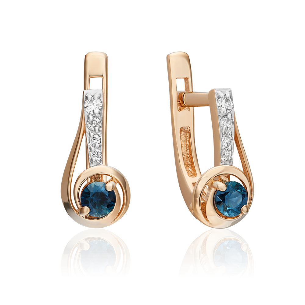 Серьги с английским замком из красного золота с сапфиром и бриллиантами 02-0881-00-105-1110-30