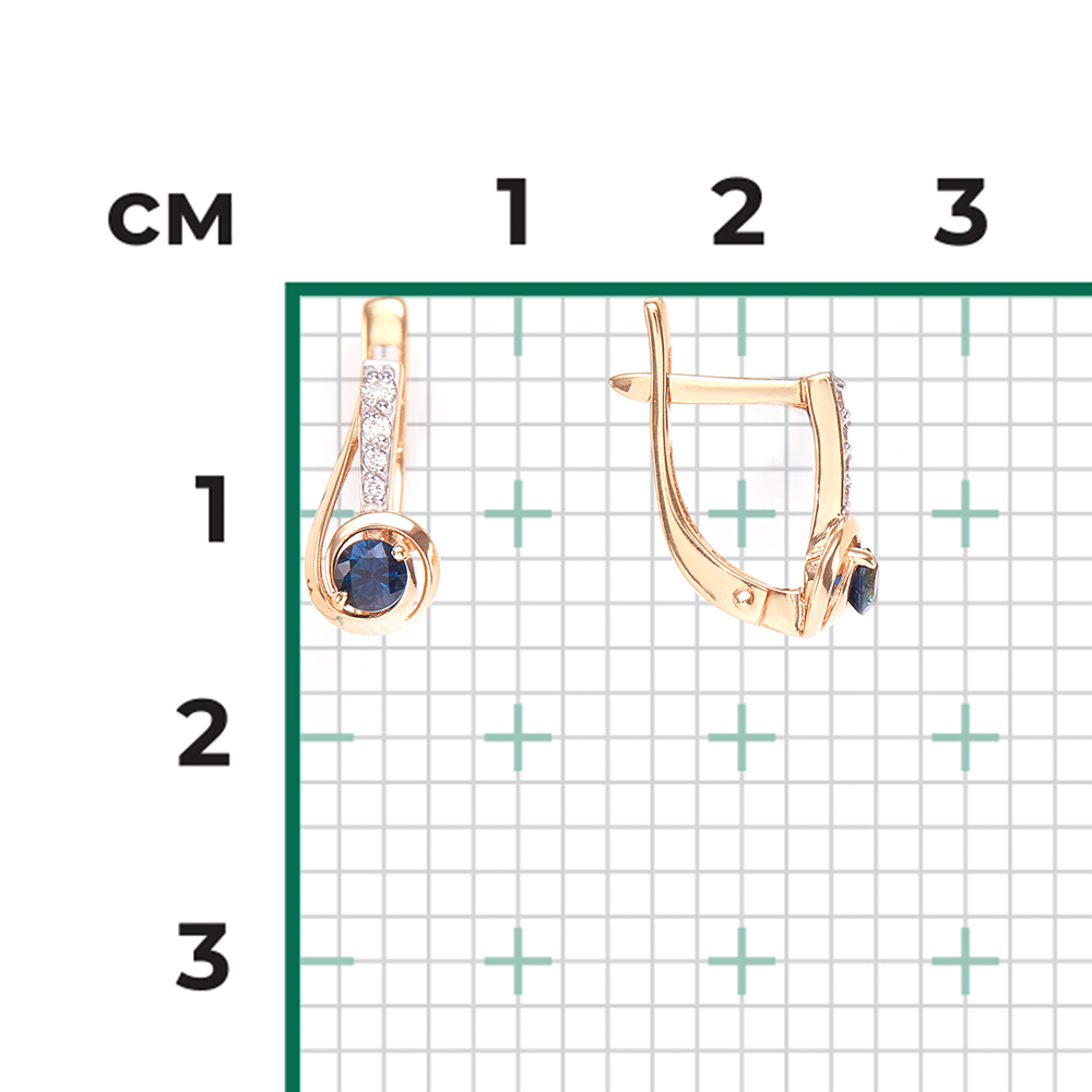 Серьги с английским замком из красного золота с сапфиром и бриллиантами 02-0881-00-105-1110-30