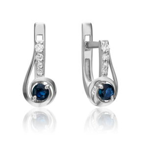 Серьги с английским замком из белого золота с сапфиром и бриллиантами 02-0881-00-105-1120-30