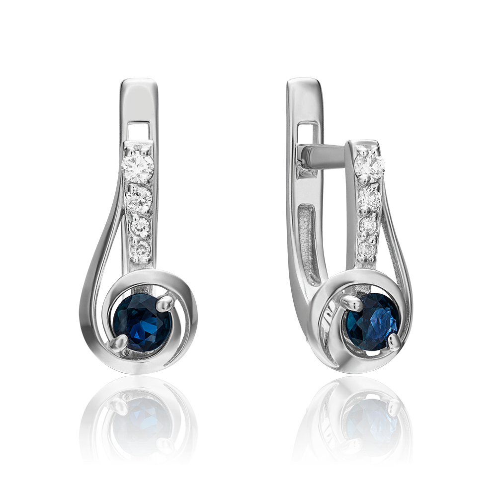 Серьги с английским замком из белого золота с сапфиром и бриллиантами 02-0881-00-105-1120-30