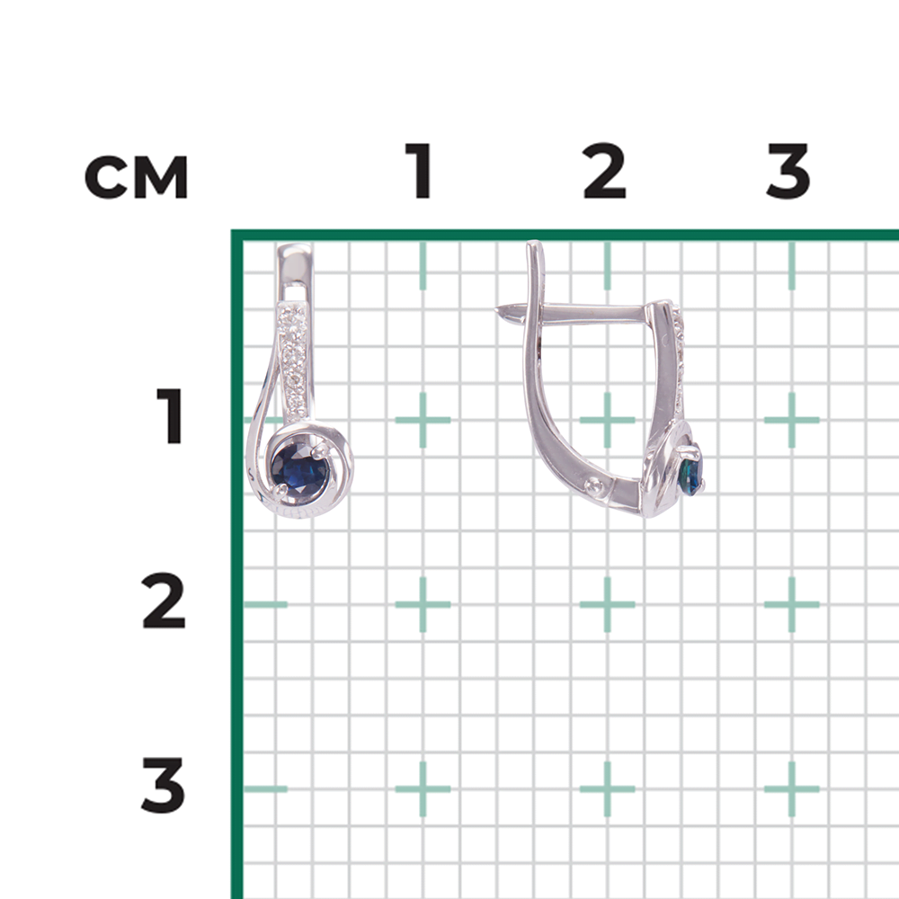 Серьги с английским замком из белого золота с сапфиром и бриллиантами 02-0881-00-105-1120-30