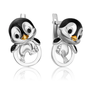 Серьги «Пингвины» с английским замком из серебра с эмалью 02-5149-00-000-0200