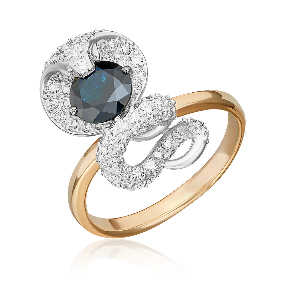 Кольцо «Королевская кобра» из комбинированного золота с сапфиром и бриллиантами 01-1405-00-105-1111-30