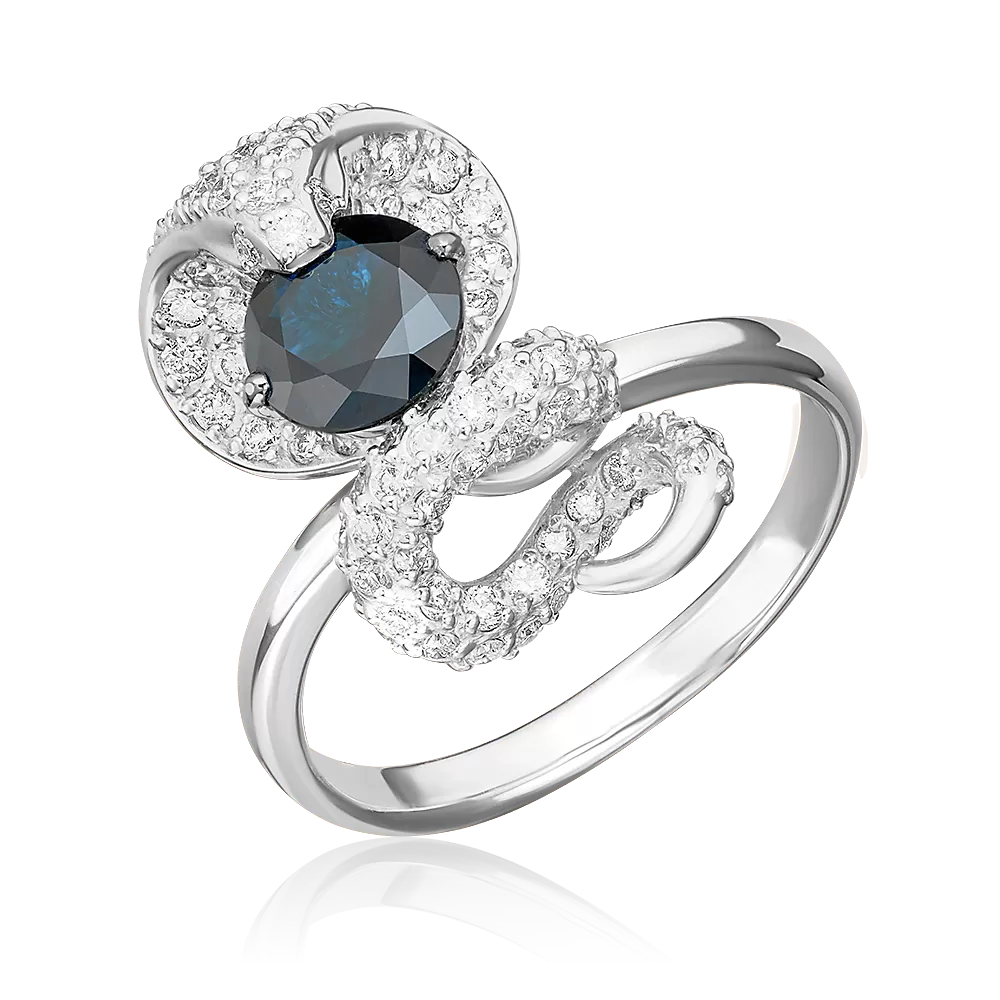 Кольцо «Королевская кобра» из белого золота с сапфиром и бриллиантами 01-1406-00-105-1120-30
