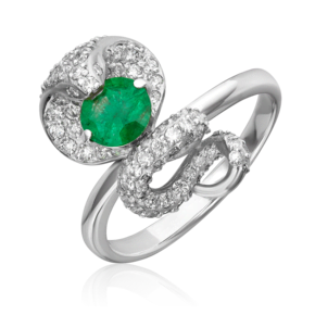 Кольцо «Королевская кобра» из белого золота с изумрудом и бриллиантами 01-1406-00-106-1120-30