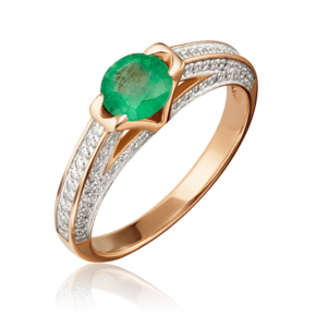 Кольцо из красного золота с изумрудом и бриллиантами 01-1407-00-106-1110-30