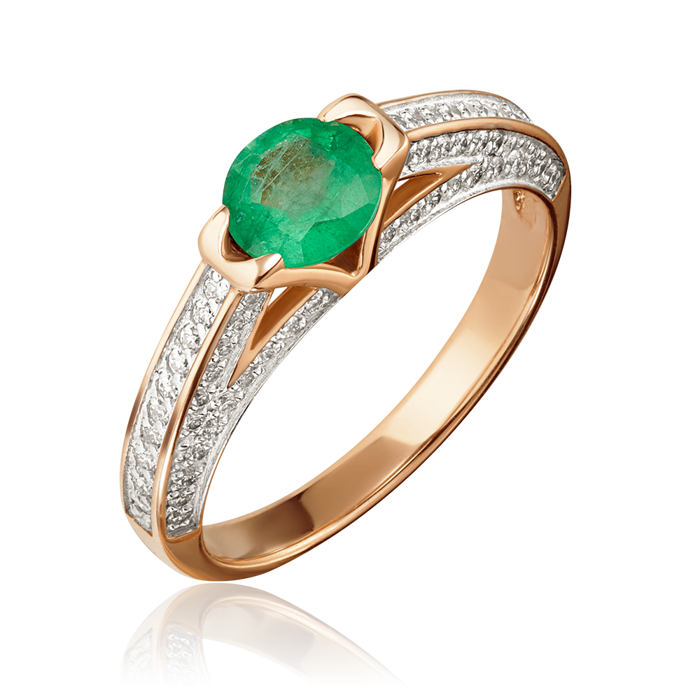 Кольцо из красного золота с изумрудом и бриллиантами 01-1407-00-106-1110-30