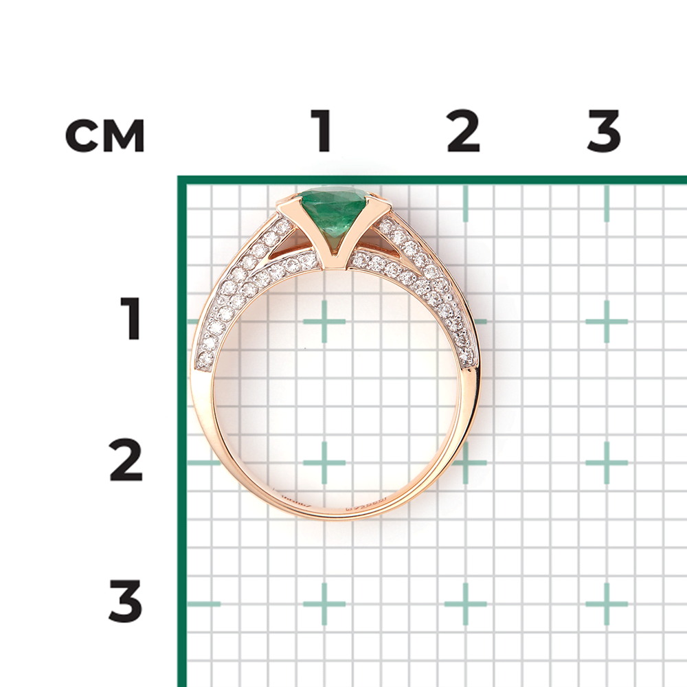 Кольцо из красного золота с изумрудом и бриллиантами 01-1407-00-106-1110-30