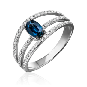 Кольцо из белого золота с сапфиром и бриллиантами 01-1410-00-105-1120-30