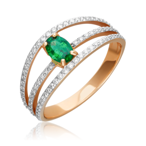 Кольцо из красного золота с изумрудом и бриллиантами