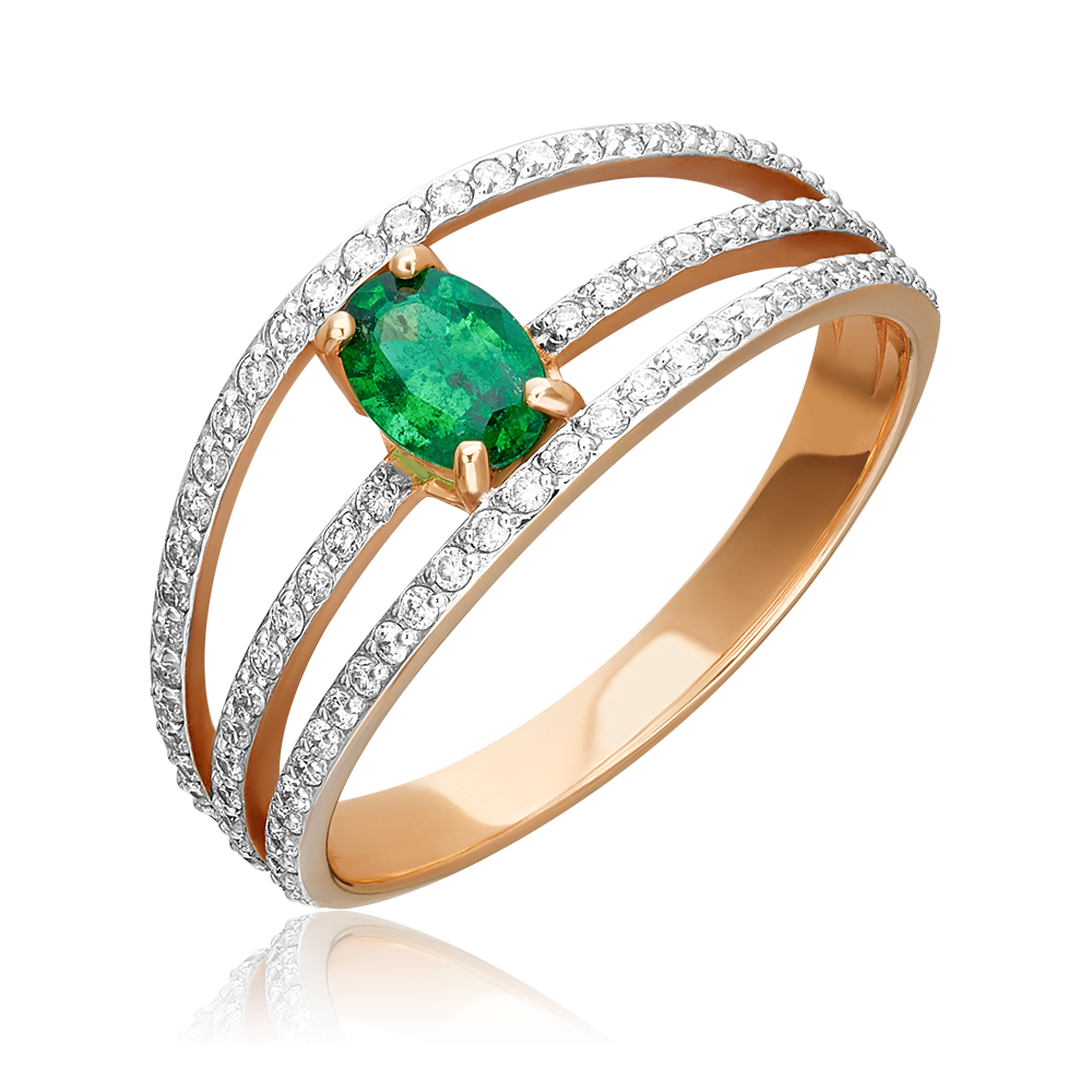 Кольцо из красного золота с изумрудом и бриллиантами 01-1409-00-106-1110-30