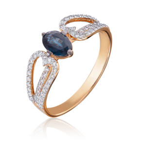 Кольцо из красного золота с сапфиром и бриллиантами