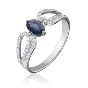 Кольцо из белого золота с сапфиром и бриллиантами