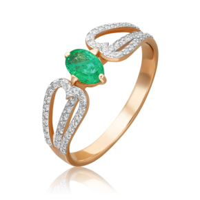 Кольцо из красного золота с изумрудом и бриллиантами