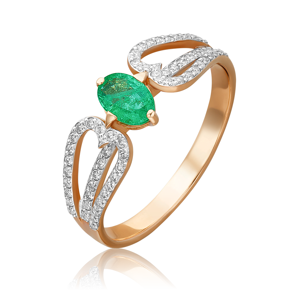 Кольцо из красного золота с изумрудом и бриллиантами 01-1411-00-106-1110-30