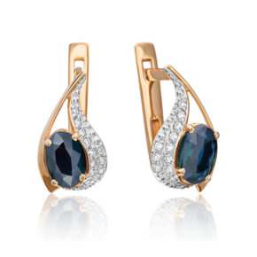 Серьги с английским замком из красного золота с сапфиром и бриллиантами 02-0673-00-105-1110-30