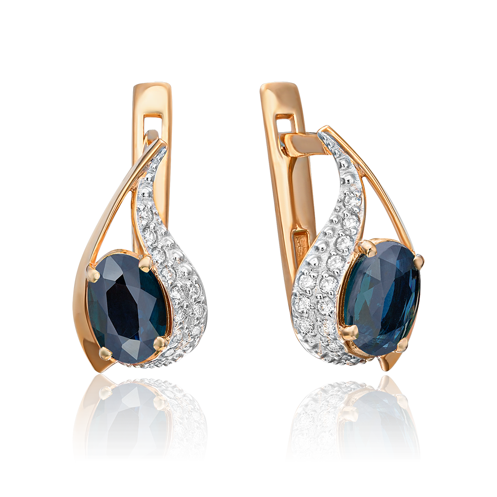 Серьги с английским замком из красного золота с сапфиром и бриллиантами 02-0673-00-105-1110-30