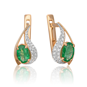 Серьги с английским замком из красного золота с изумрудом и бриллиантами 02-0673-00-106-1110-30