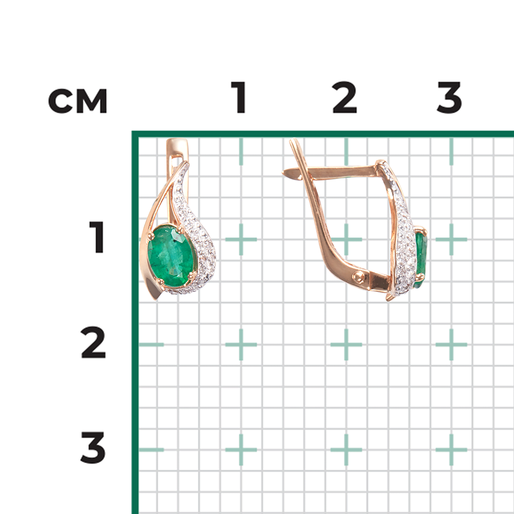 Серьги с английским замком из красного золота с изумрудом и бриллиантами 02-0673-00-106-1110-30