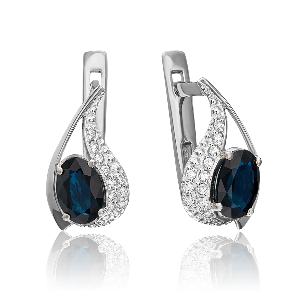Серьги с английским замком из белого золота с сапфиром и бриллиантами 02-0674-00-105-1120-30