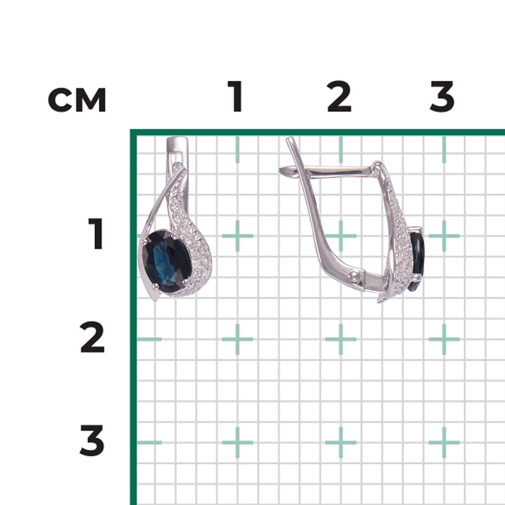 Серьги с английским замком из белого золота с сапфиром и бриллиантами 02-0674-00-105-1120-30