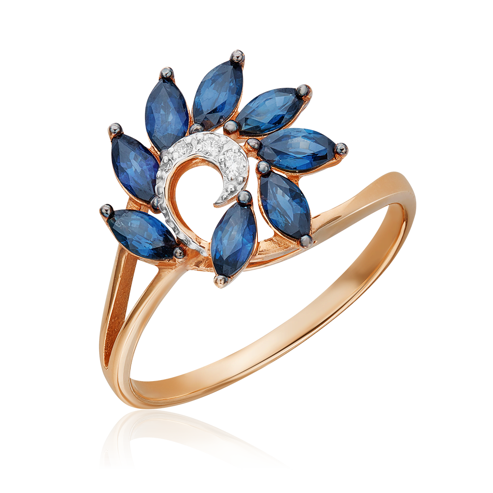 Кольцо из красного золота с сапфирами и бриллиантами 01-1397-00-105-1110-30