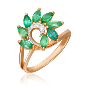 Кольцо из красного золота с изумрудами и бриллиантами 01-1397-00-106-1110-30