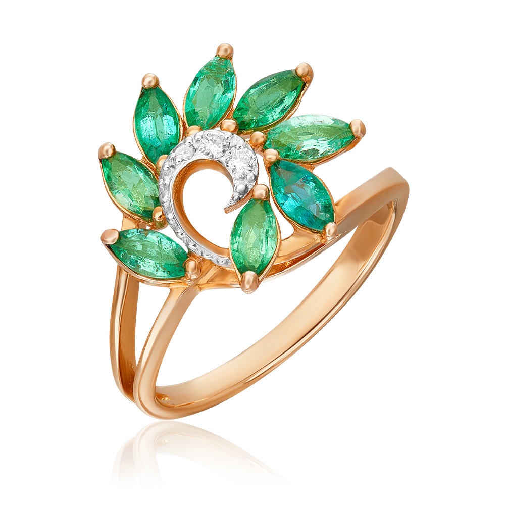 Кольцо из красного золота с изумрудами и бриллиантами 01-1397-00-106-1110-30