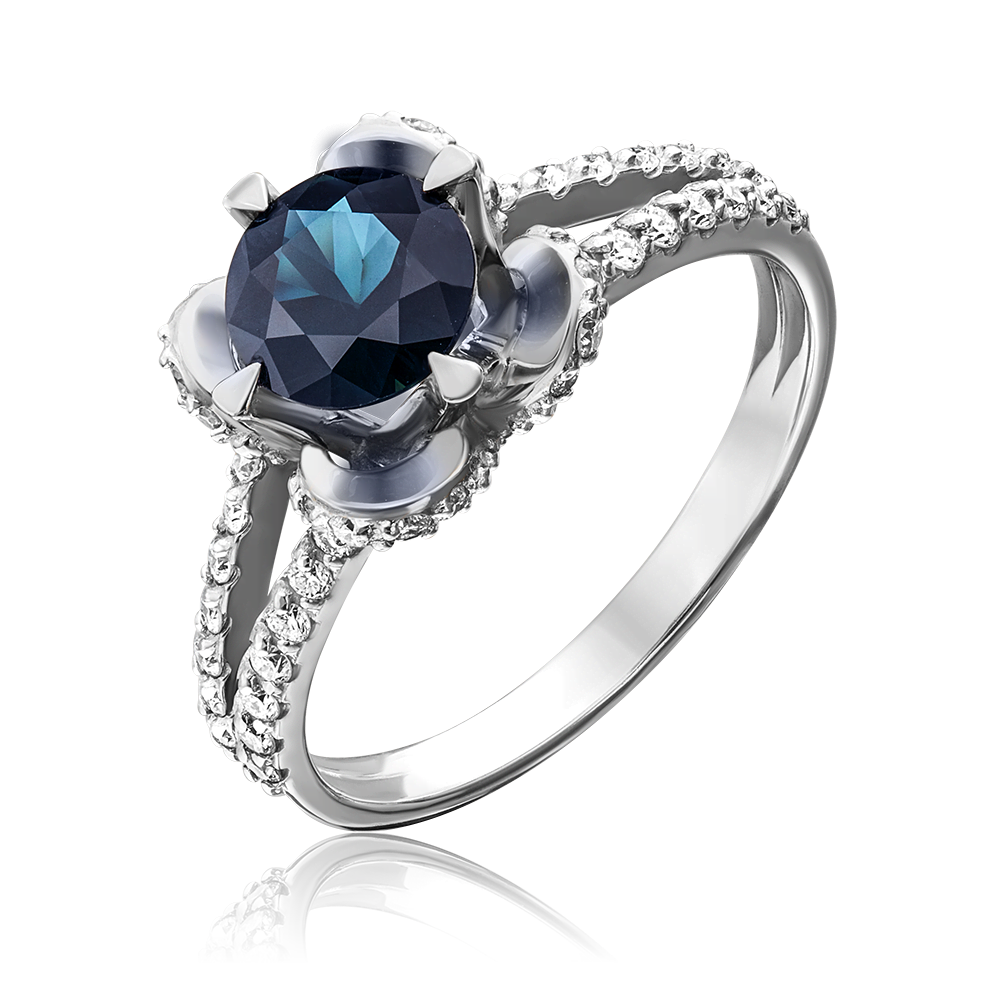 Кольцо из белого золота с сапфиром и бриллиантами 01-1404-00-105-1120-30