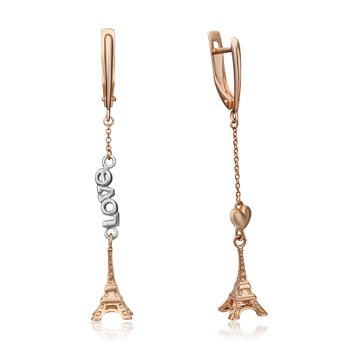 Серьги «Эйфелева башня» с английским замком из комбинированного золота 02-4364-00-000-1111-63