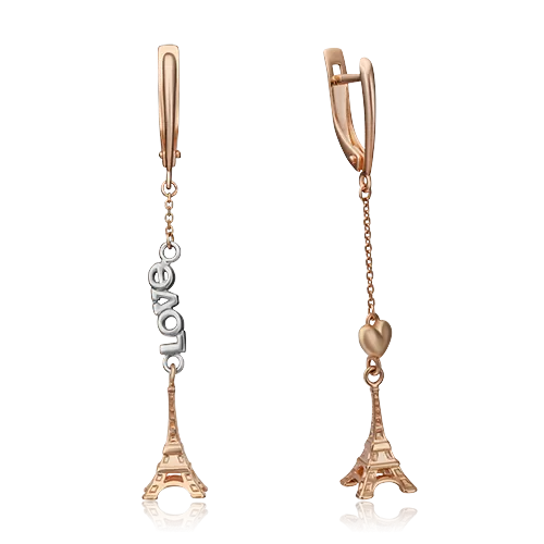 Серьги «Эйфелева башня» с английским замком из комбинированного золота 02-4364-00-000-1111-63