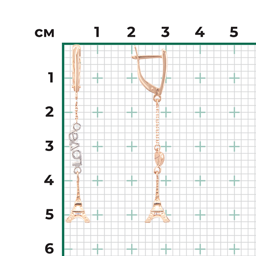 Серьги «Эйфелева башня» с английским замком из комбинированного золота 02-4364-00-000-1111-63