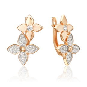 Серьги с английским замком из красного золота с фианитами 02-5537-00-401-1110