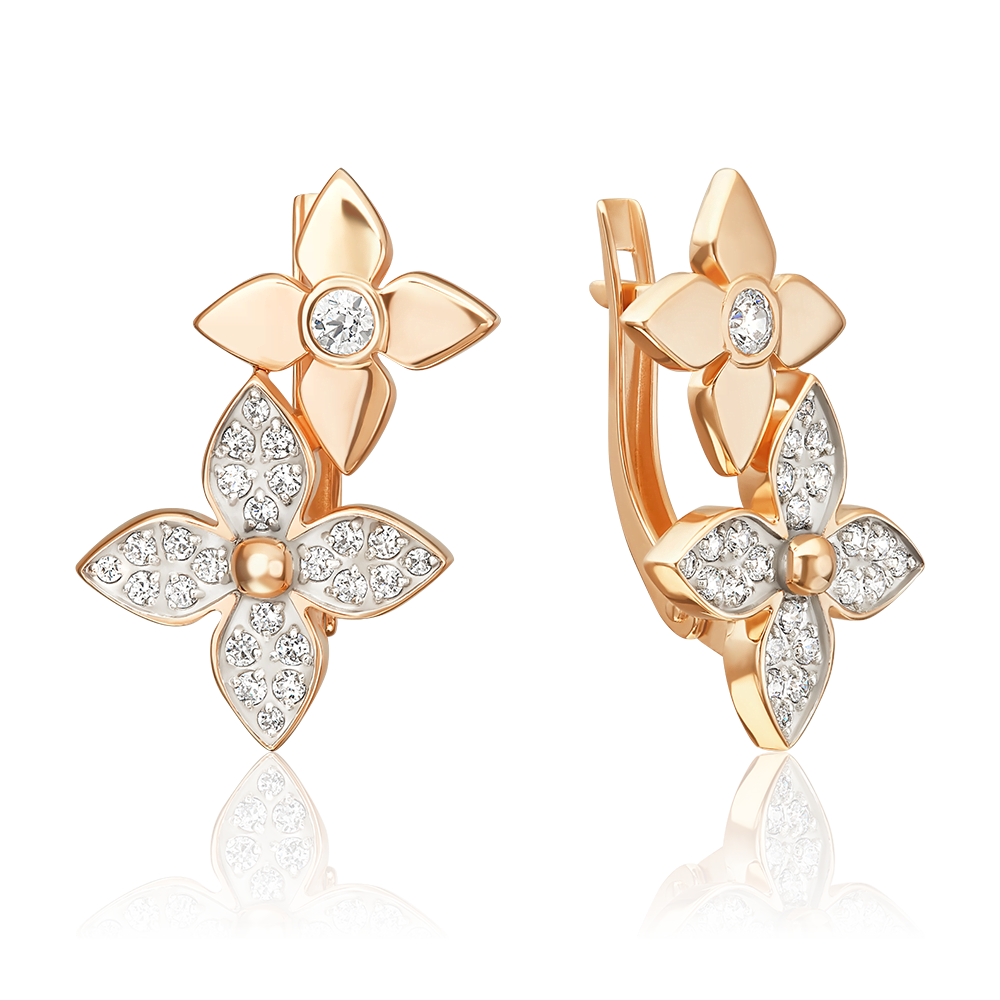 Серьги с английским замком из красного золота с фианитами 02-5537-00-401-1110