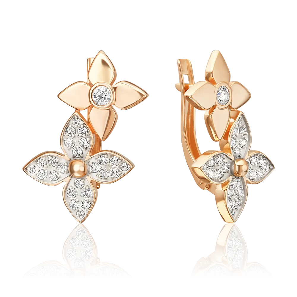 Серьги с английским замком из красного золота с фианитами 02-5537-00-401-1110