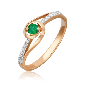 Кольцо из красного золота с изумрудом и бриллиантами