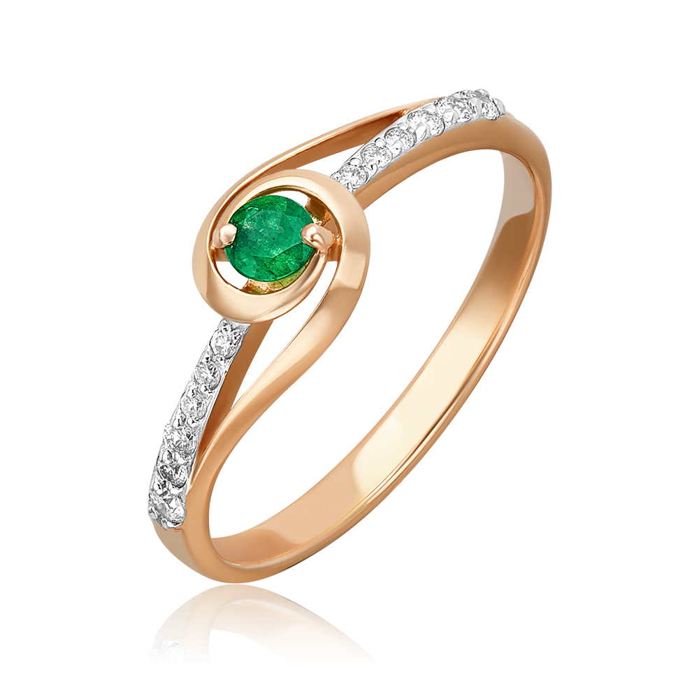 Кольцо из красного золота с изумрудом и бриллиантами 01-1524-00-106-1110-30