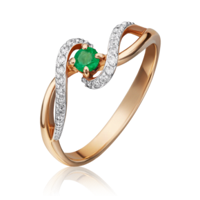 Кольцо из красного золота с изумрудом и бриллиантами 01-1525-00-106-1110-30