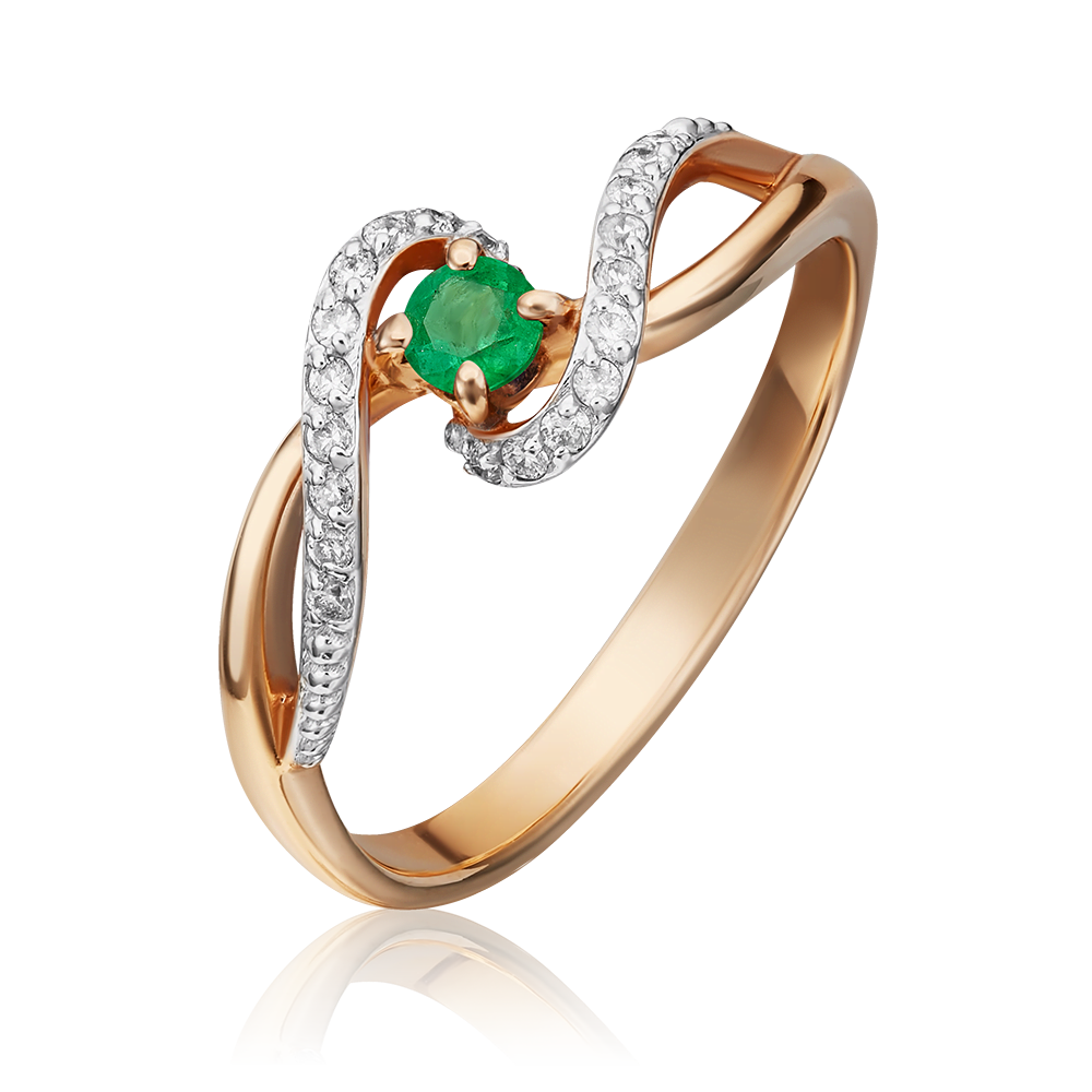 Кольцо из красного золота с изумрудом и бриллиантами 01-1525-00-106-1110-30
