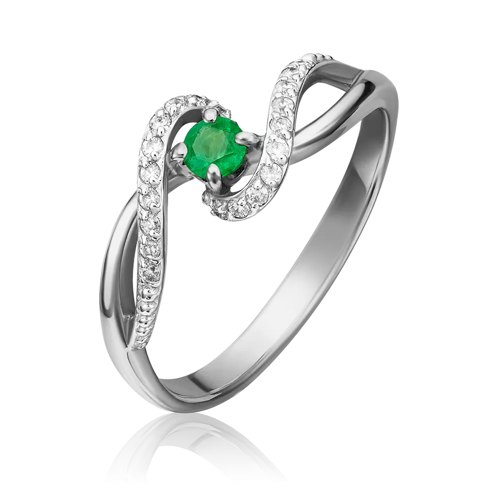 Кольцо из белого золота с изумрудом и бриллиантами 01-1525-00-106-1120-30