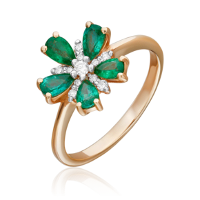 Кольцо из красного золота с изумрудами и бриллиантами 01-1526-00-106-1110-30
