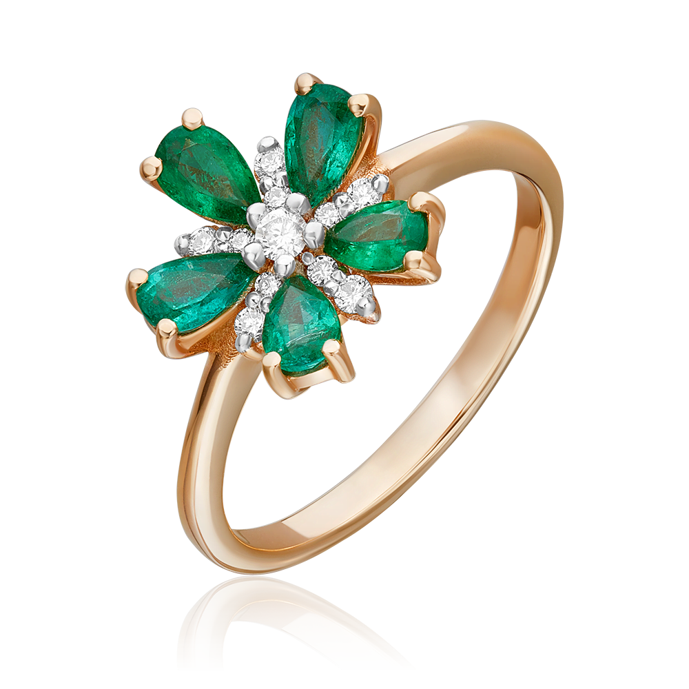 Кольцо из красного золота с изумрудами и бриллиантами 01-1526-00-106-1110-30