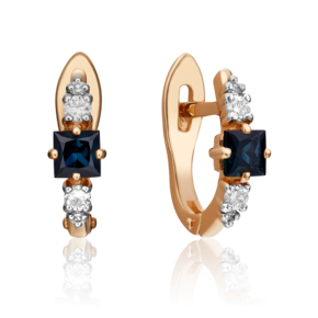 Серьги с английским замком из красного золота с сапфиром и бриллиантами 02-0888-00-105-1110-30