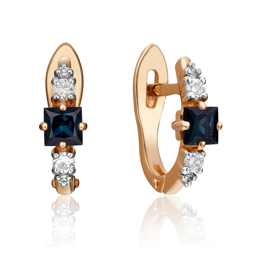 Серьги с английским замком из красного золота с сапфиром и бриллиантами 02-0888-00-105-1110-30