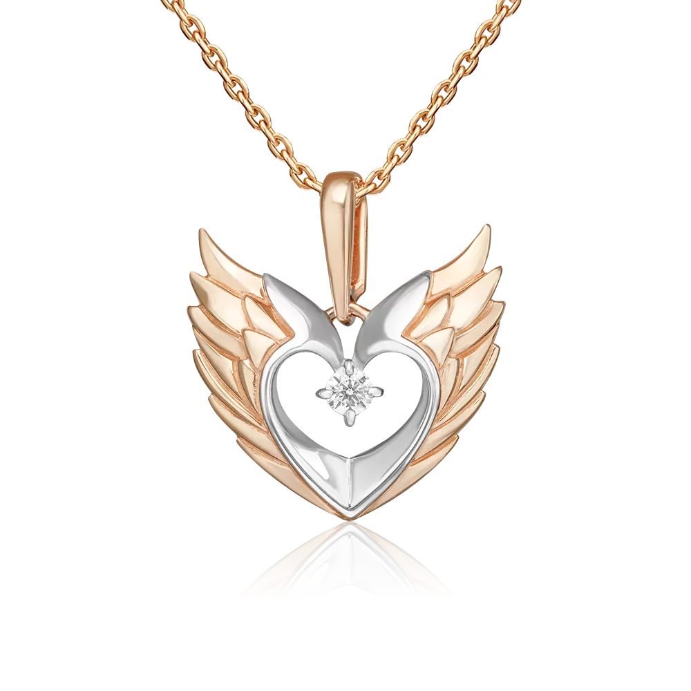 Подвеска «Крылья Амура» из красного золота с фианитом 03-3573-00-401-1110