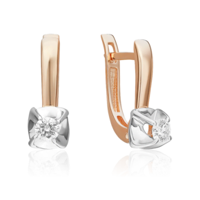 Серьги с английским замком из комбинированного золота с бриллиантом 02-5334-00-101-1111