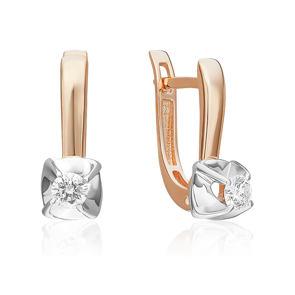 Серьги с английским замком из комбинированного золота с бриллиантом 02-5334-00-101-1111