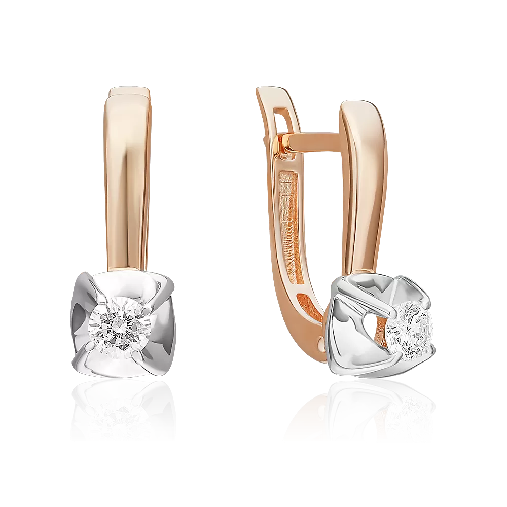 Серьги с английским замком из комбинированного золота с бриллиантом 02-5334-00-101-1111